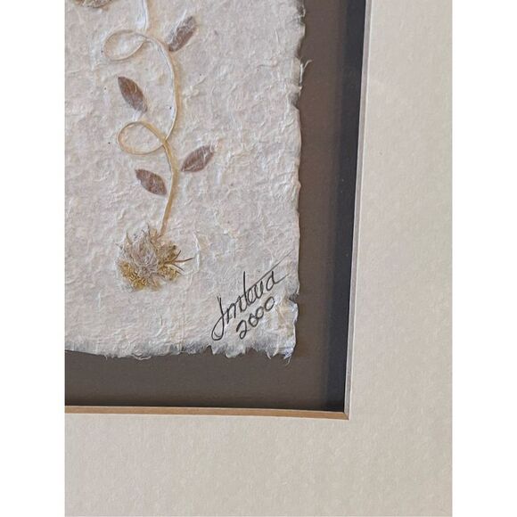 Artwork Art W/ Real Fibers Leaves Petals On Handmade Paper ‘00 Signed - Picture 2 of 11